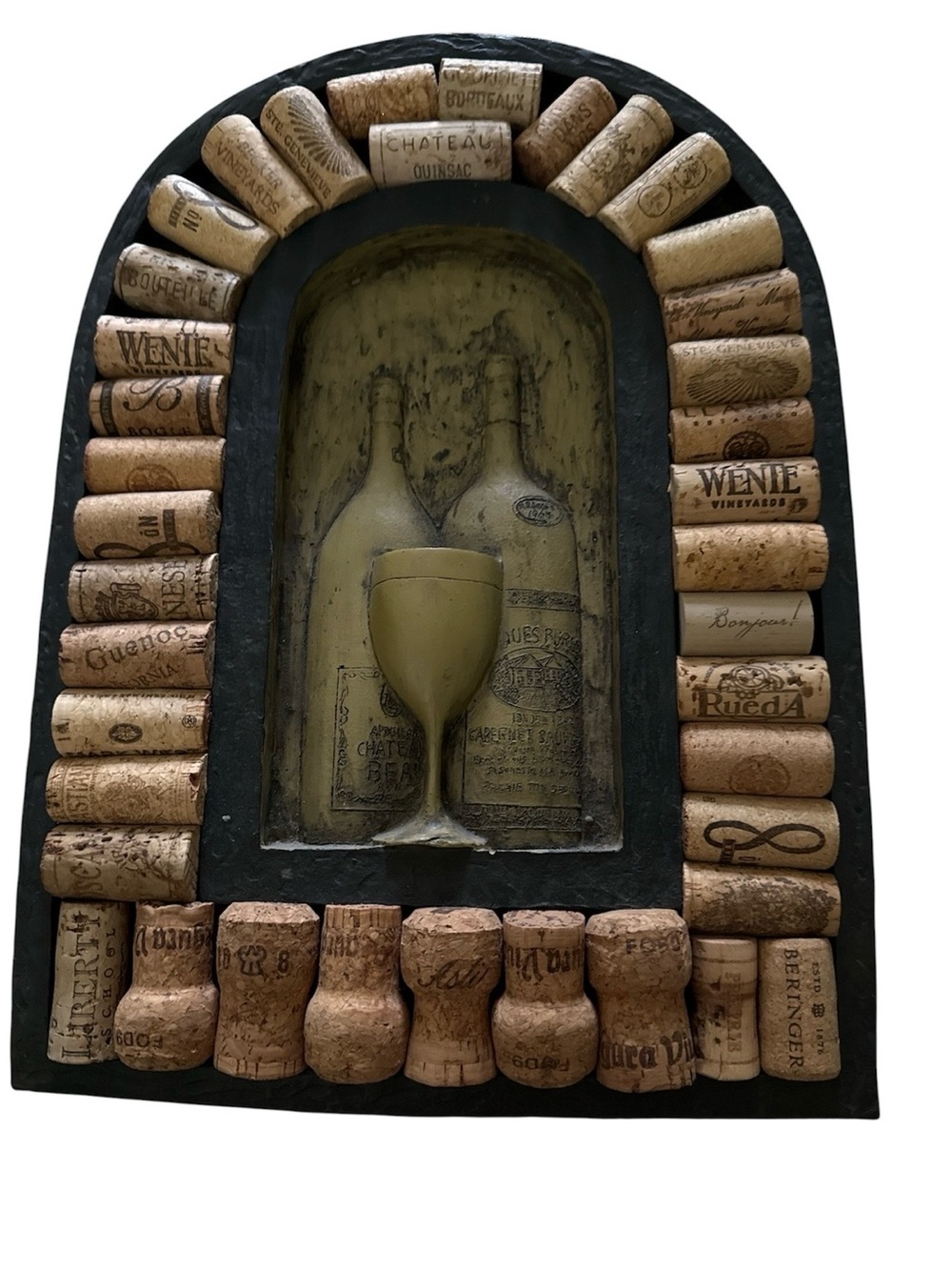 Wine Cork Shadow Box Wall Plaque with Charcoal Frame